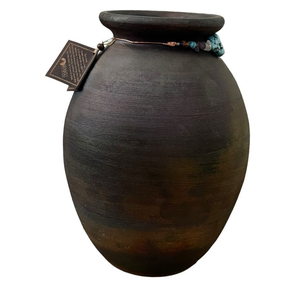 Raku Pottery Multicolored Decorative Spirit Jar Vase One of a Kind Decor. NEW.